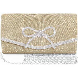 Evening Clutch Purses for Women Sparkly Bow Crossbody Wedding Bag with Glitter